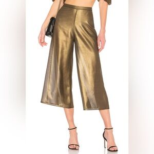 LPA Gold Metallic Sheer High Waisted Cropped Gaucho Wide Leg Pants Size S